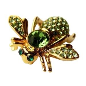 Joan Rivers Birthstone Bee Brooch Pin Crystal Green Peridot August Birthday Gold